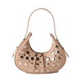 Retro nude hobo shoulder bag with silver star rivets and moon shape design - Khaki