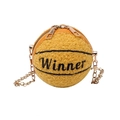 Gelbe flauschige Basketball-Umhängetasche aus Kunstfell mit Winner-Stickerei und Kette - Gelb