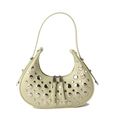 Light green crescent shoulder bag with silver studs and smooth matte leather finish - Green