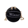 Mini-Umhängetasche in Basketballform aus schwarzem Lammwoll-Imitat mit Winner-Druck und Kette - Schwarz