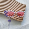 Pink pearl-studded children's sunglasses with purple bow detail and matching chain - Pink Frame Purple Bow with Chain