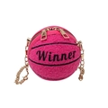 Rosafarbene Lammwolle Basketball Umhängetasche mit Goldkette und Winner Stickerei - Rosa