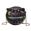 Creative basketball-shaped crossbody bag with street graffiti and double chain straps - Black