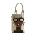 Sac bandoulière doré champagne orné d'un dessin de jeune femme à lunettes de soleil - Or
