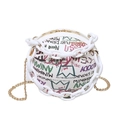 White spherical basketball bag featuring colorful graffiti prints and a thick chain strap - White