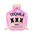 Creative pink laser sequin Tequila bottle crossbody bag with golden chain strap - Laser Pink