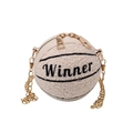 Borsa rotonda in lana di agnello a forma di basket con ricamo Winner e catena - Bianco avorio