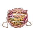 Graffiti basketball shaped crossbody bag in yellow with pink chain and gold strap - Colorful