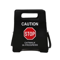 Quirky black trapezoid tote bag with Caution and Stop sign traffic warning design - Black