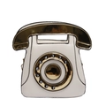 White vintage rotary telephone shaped handbag with metallic gold handle and dial - White