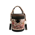 Zylindrische PU-Tasche mit Comic-Bär-Graffiti und Seidenschal am Griff - Schwarz