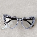 Cat eye bride sunglasses with black frame, white pearls and BRIDE TO BE lettering - Bride To Be Black