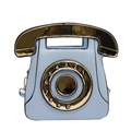 Creative light blue retro telephone handbag with golden handset and dial details - Blue