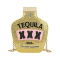 Creative gold sequin tequila bottle shaped crossbody bag with metallic chain strap - Glitter Yellow