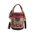 Zylindrische Handtasche mit Monogramm-Muster, rosa Deckel und Bären-Print - Rosa