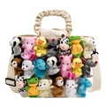 Borsa in tela color crema con 20 marionette di peluche e manici con increspature - Bianco