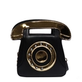 Retro telephone shaped handbag in black leather with golden dial and handset details - Black