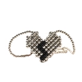Mini borsa a tracolla a forma di cuore con perline argento e nero e catenina - Cuore Fulmine