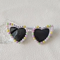 White cat-eye sunglasses with colorful pearls and PARTY GIRL letter design - Party Girl Colorful Rhinestones