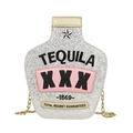 Creative silver sequin tequila bottle crossbody bag with gold chain strap - Sequin Silver