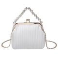 Elegant white pleated pearl handbag with gold clasp and detachable chain strap - White