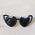 White heart-shaped bride sunglasses with TIL DEATH letter beads and black rhinestones - Till Death Black