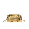 Gold snakeskin texture evening clutch bag featuring a large metallic C buckle and chain strap - Gold