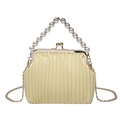 Light yellow pleated shell handbag with elegant pearl handle and gold chain strap - Yellow