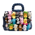 Borsa tote in tela blu scuro con decorazioni multiple di piccoli animali in peluche - Blu scuro