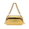 Golden acrylic box bag with mirror finish and large beaded handle for luxury evening style - Gold