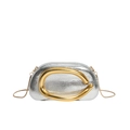 Silver snakeskin texture crossbody box bag with gold metal curve accent and chain - Silver