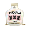 Holographic tequila bottle cross-body bag with laser sequins and gold chain strap - Laser Silver
