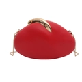 Elegant red oval acrylic clutch bag with golden metal handle and fine chain strap - Red