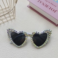 White heart shaped bride sunglasses with iridescent rhinestones and BRIDE TO BE letters - Bride To Be Colorful Rhinestones