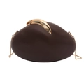 Dark brown oval acrylic evening bag with a polished gold metal top handle and chain strap - Brown