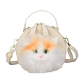 Graziosa borsa rotonda bianca con decorazione realistica a testa di gatto in peluche - Bianco Sporco