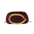 Burgundy velvet evening clutch with gold C-handle and chain strap for women - Red