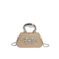 Champagne sequin evening bag with sparkling rhinestone flower pattern and metal handle - Gold