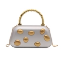 Silver frosted hard shell box bag with golden pebble accents and beaded top handle - Silver