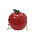 Creative 3D apple shaped crossbody bag in glossy red finish with gold chain strap - Red