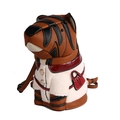 Bolso bandolera con forma de tigre, abrigo de felpa blanco y texturas de cuero marrón - Patchwork Marrón y Blanco