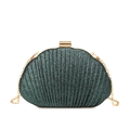Dunkelgrüne Abendtasche in Muschelform mit Pailletten, Goldverschluss und Kette - Grün