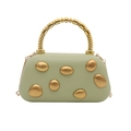 Light green pebble evening bag with irregular gold ornaments and metallic bead handle - Green