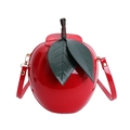 Creative apple-shaped crossbody bag in bright red patent leather with green leaf detail - Apple Shape (Red) / Red