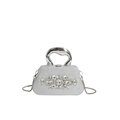 Silver sequin evening bag with crystal rhinestones and metal handle detail - Silver