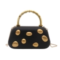 Elegant black evening clutch with gold pebble accents and round beaded metal handle - Black