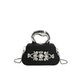 Elegant black glitter evening clutch bag with sparkling rhinestone patterns and metal handle - Black
