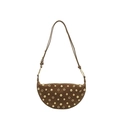 Brown faux suede crescent bag with metallic gold rivets and punk-style grommets - Yellow Brown