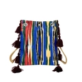 Borsa tote etnica boho con strisce ikat vivaci e nappe decorative marrone scuro - Colorato