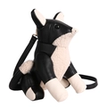 Borsa a tracolla creativa a forma di bassotto in pelle nera e tessuto sherpa bianco - Nero